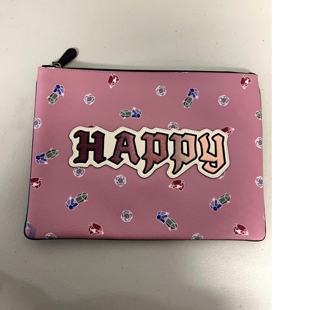 Coach F72913 Disney X Coach Large Wristlet With Happy Pouch Pink Multi